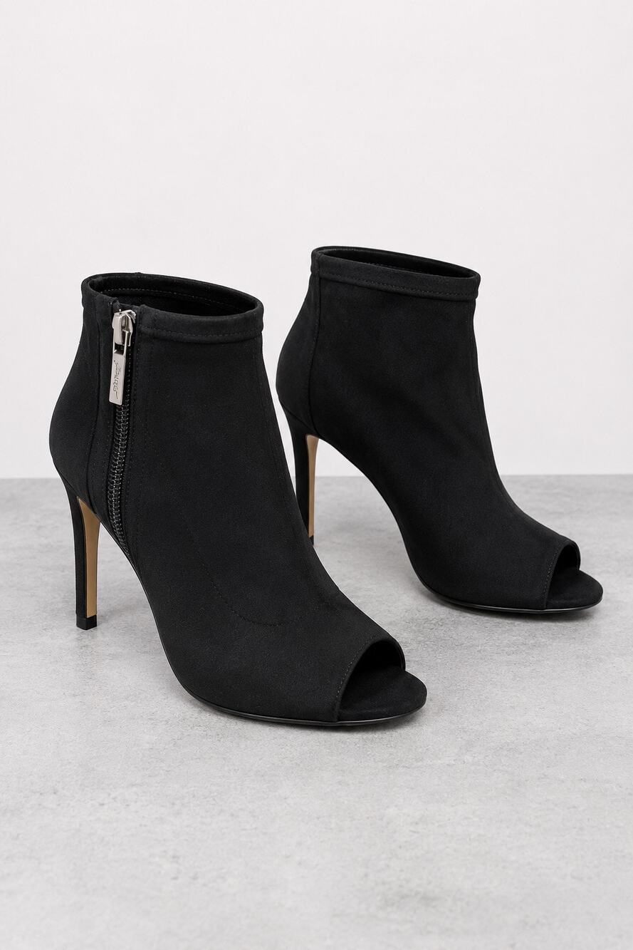 Jewel Badgley Mischka Peep Toe Stiletto Ankle Boots Black Size 8